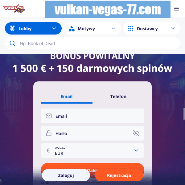 Vulkan Vegas 77 – formularz rejestracji, krok 1