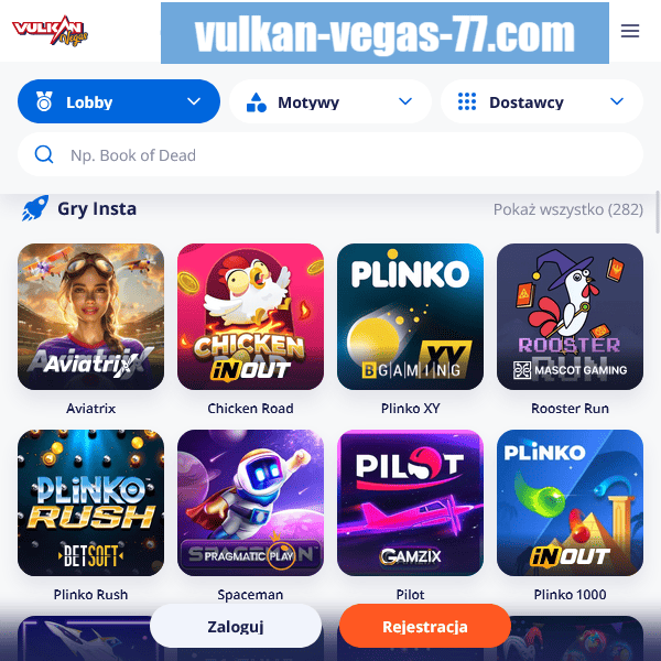 Vulkan Vegas 77 – gry Insta: Aviatrix, Plinko, Pilot