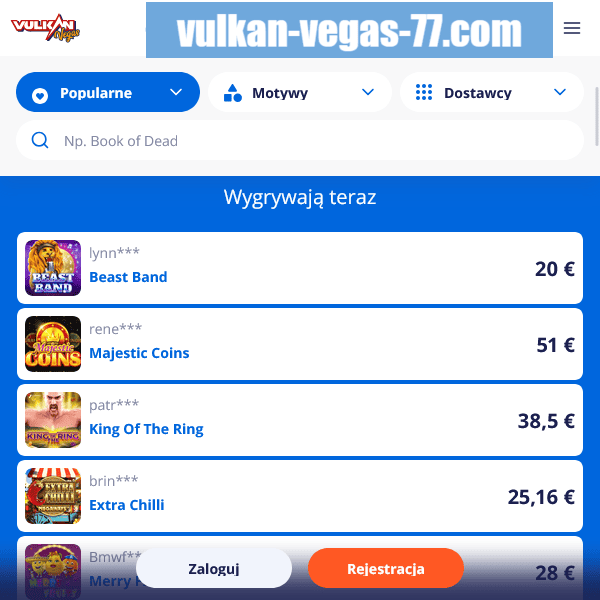 Vulkan Vegas 77 – ostatnie wygrane