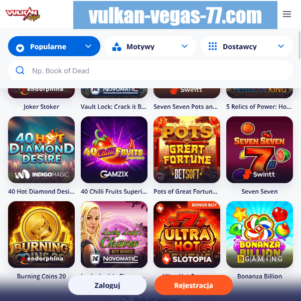 Vulkan Vegas 77 – popularne sloty, sekcja 3
